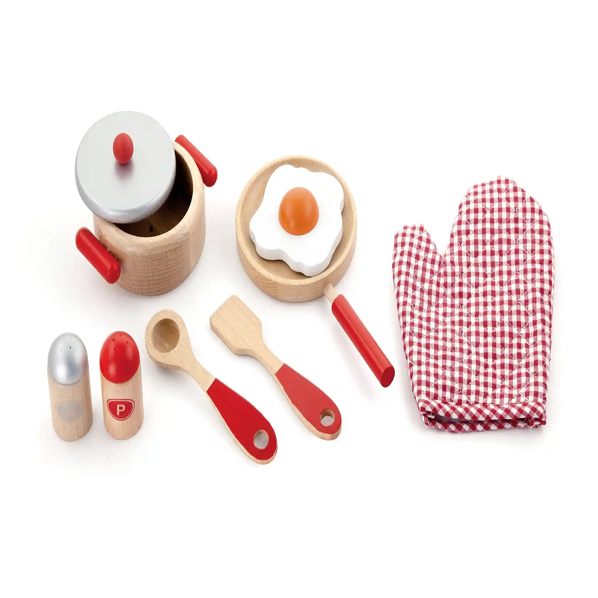 סט כלי מטבח עץ עם כפפה לאפייה ( אדום )