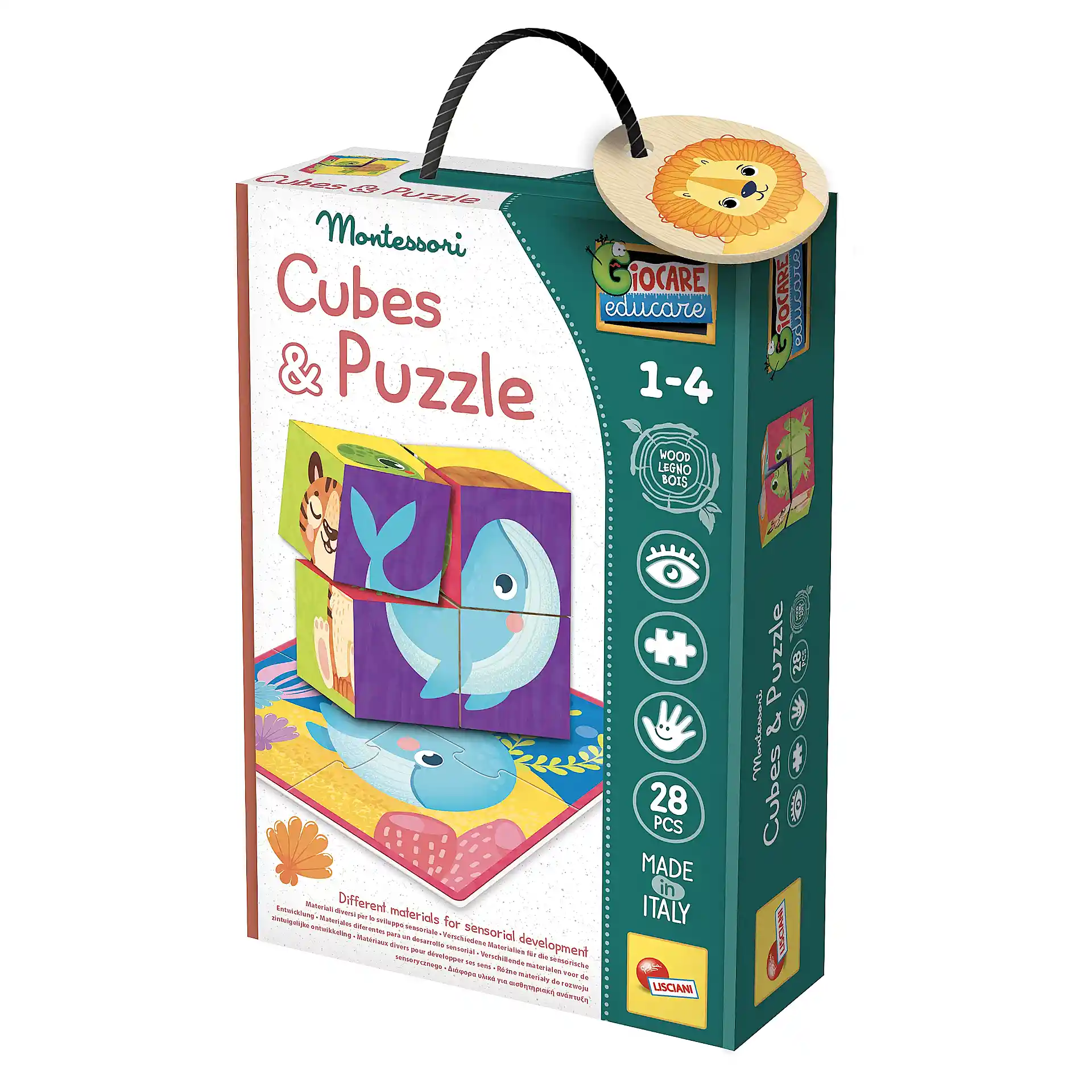 مكعبات وبازل 2 في 1 – مونتيسوري خشبي | Lisciani