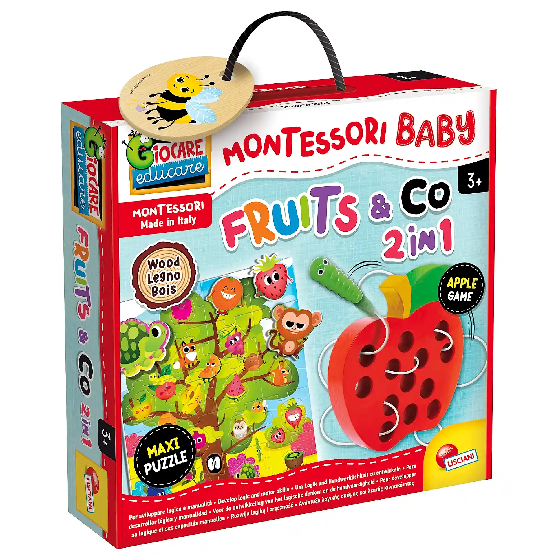 لعبة الدودة داخل الفواكه – تمرير وتعلّم | مونتيسوري خشبي | Lisciani