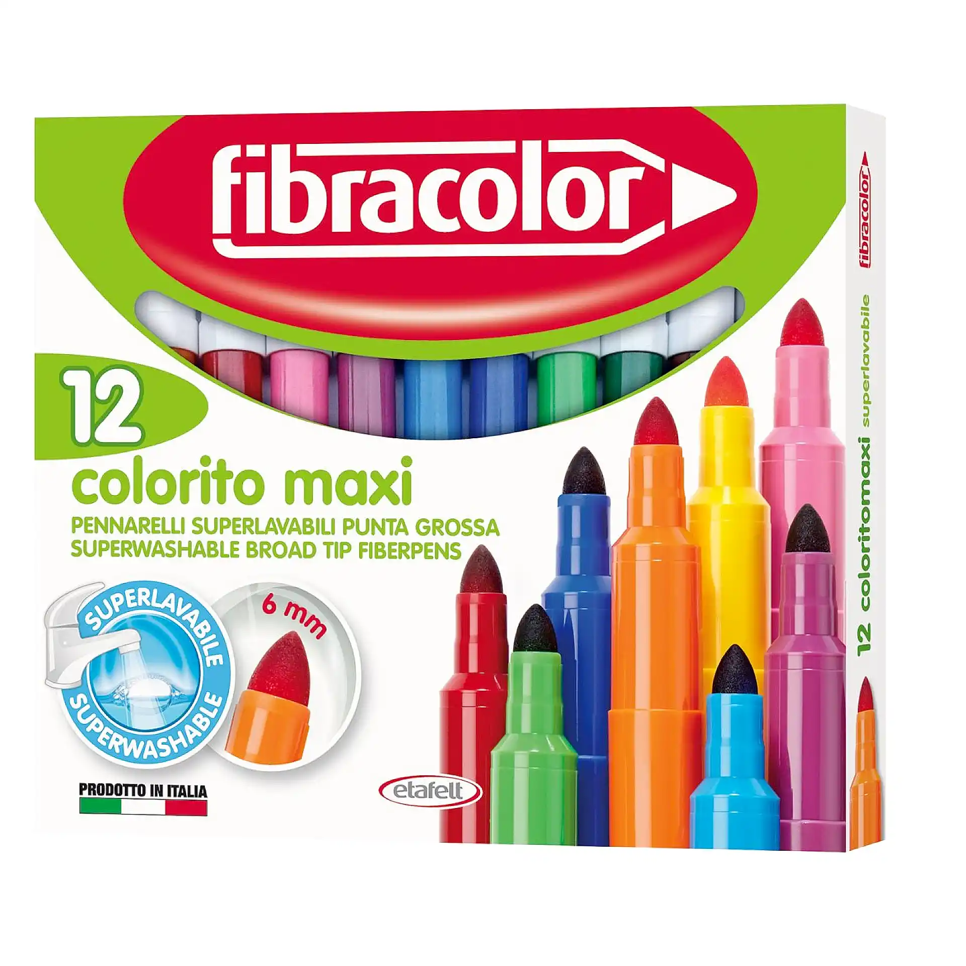 טושי Maxi – 12 צבעים – Fibracolor