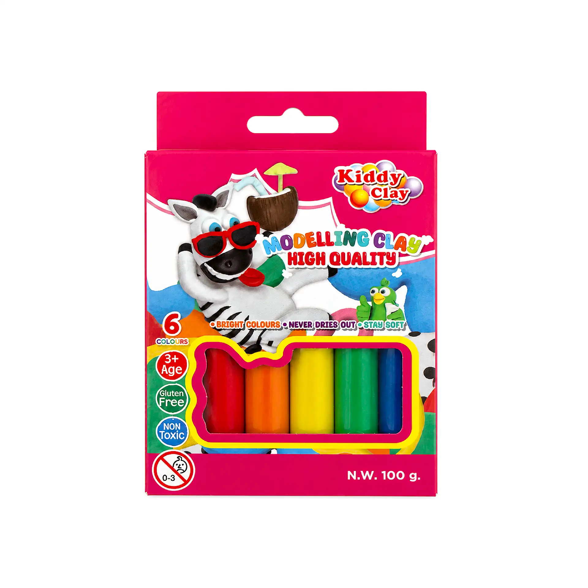 פלסטלינה Kiddy Clay – 6 צבעים (קופסת קרטון)